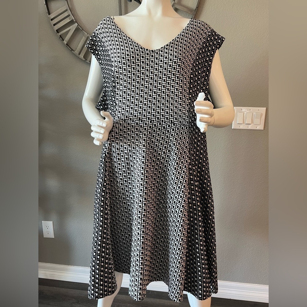Lane Bryant Black White Print
Sleeveless V-Neck Fit & Flare Dress